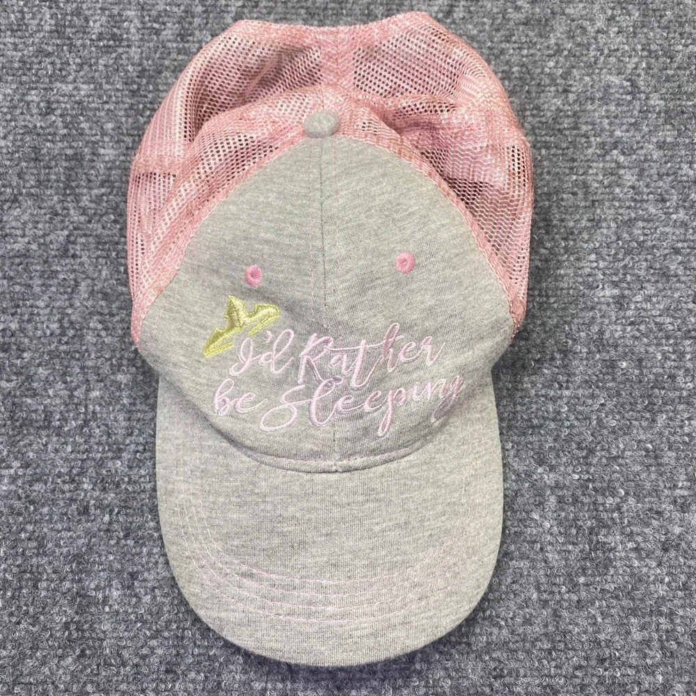 Disney Parks I'd Rather Be Sleeping Pink Gray Mesh Trucker Snapback Hat 17244